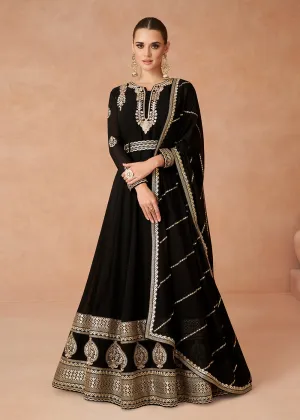 Pretty Black Sequins Embroidered Georgette Designer Gown