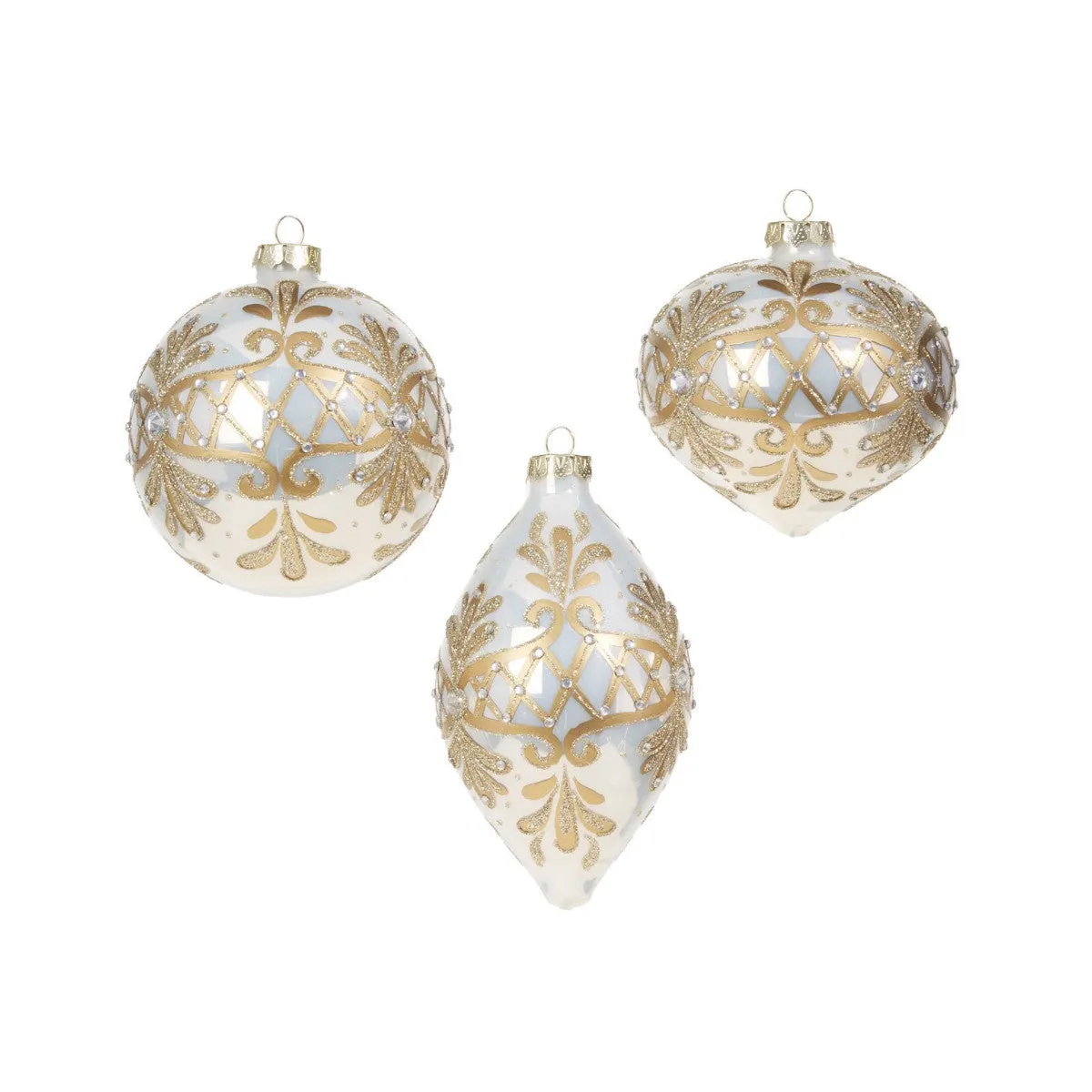 RAZ Embellished Bauble White & Gold Assorted 10cm (price per item)