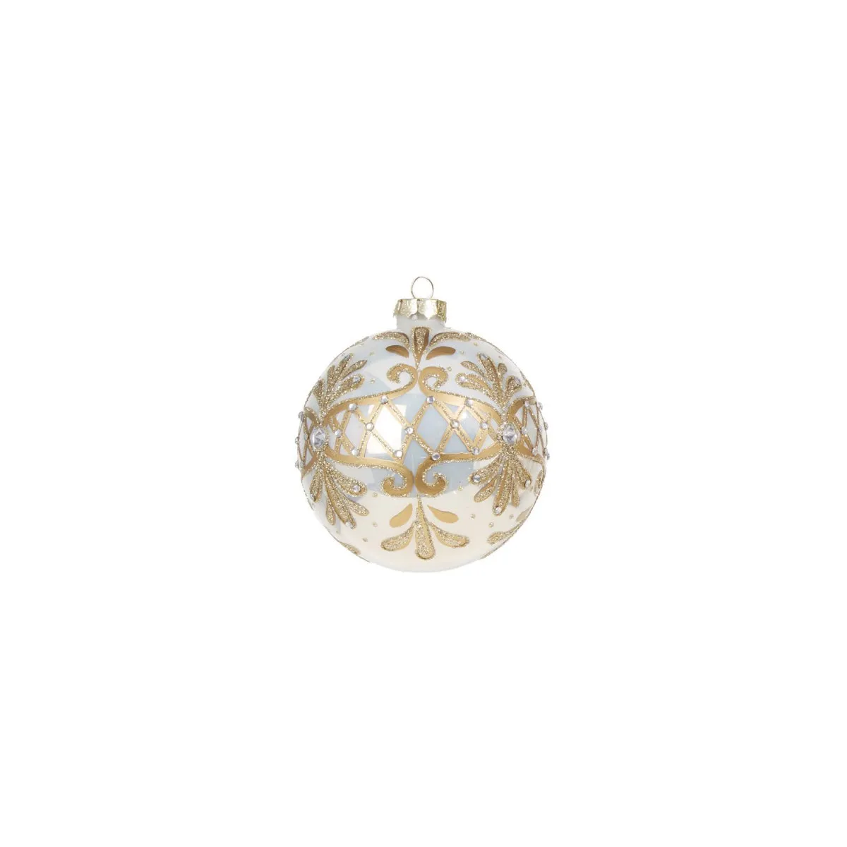 RAZ Embellished Bauble White & Gold Assorted 10cm (price per item)