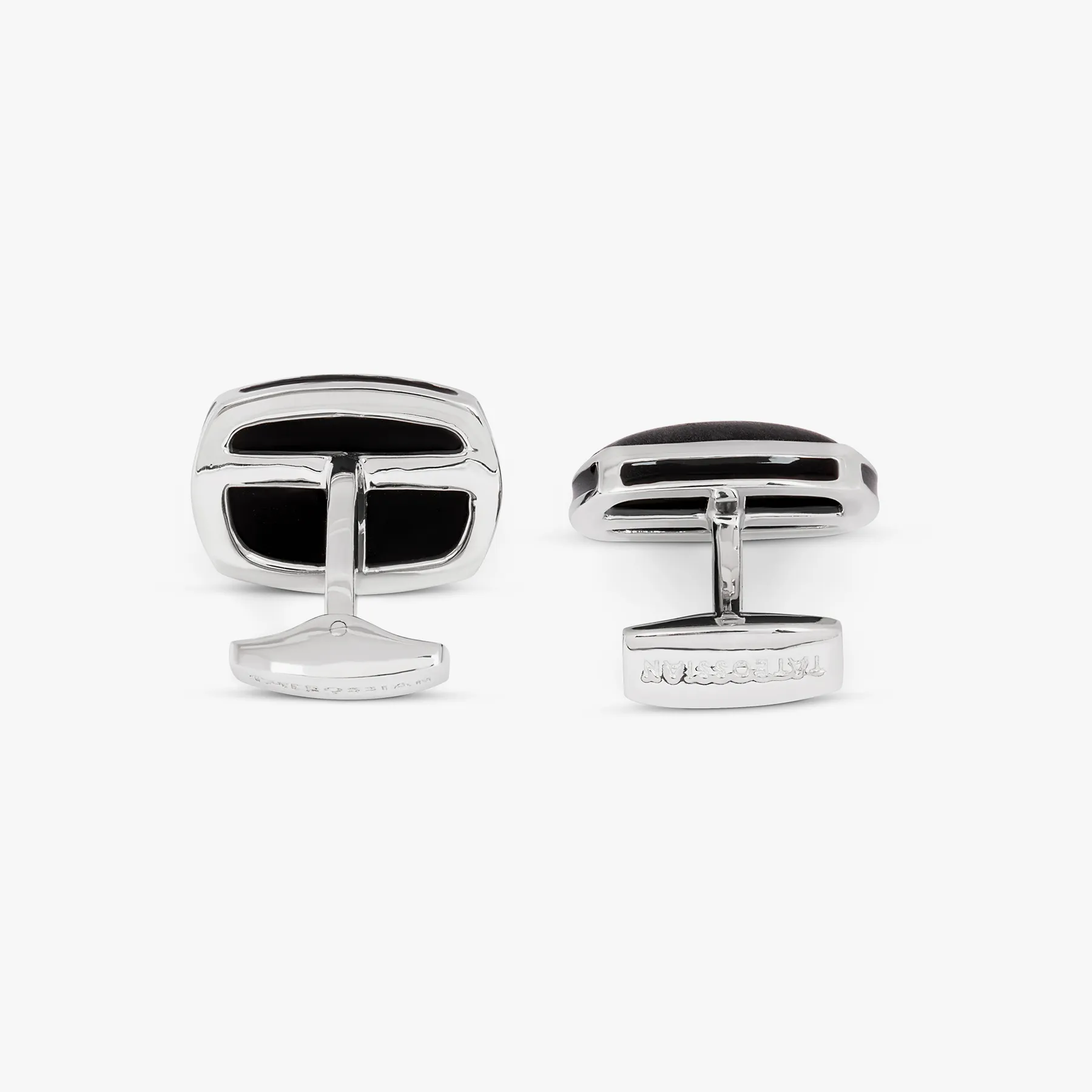 Signature Pillow bullet Cufflinks In Rhodium Plated Silver with Matte Onyx