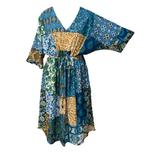 Tuft Blue  Patchwork Cotton Maxi Dress UK Size 18-32 M143