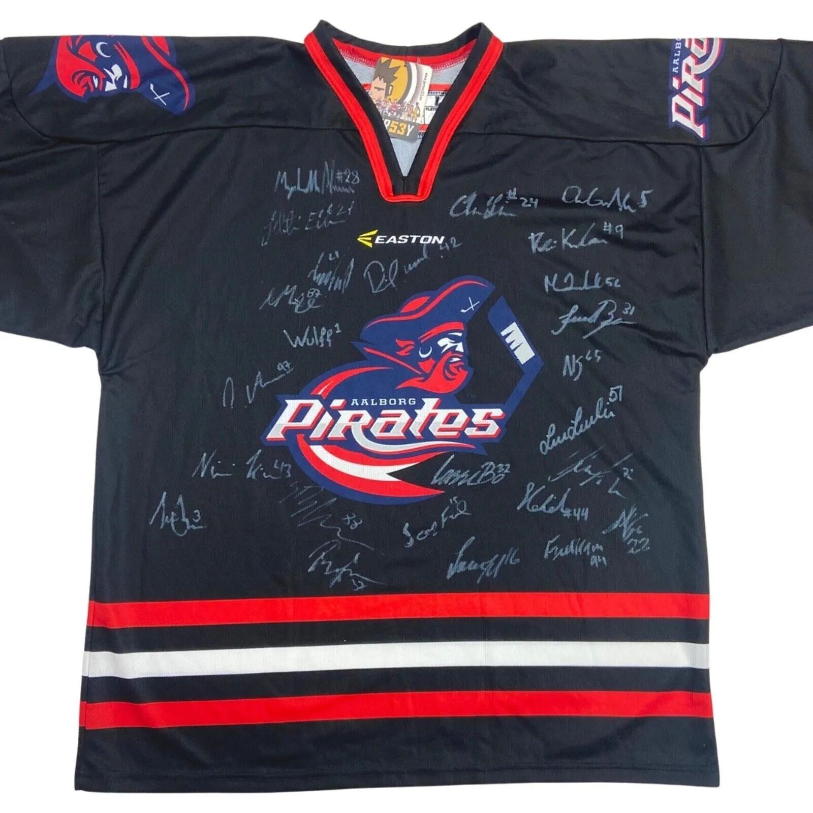 Vintage 90s 00s Black Red Signed Aalborg Pirates Jersey XL