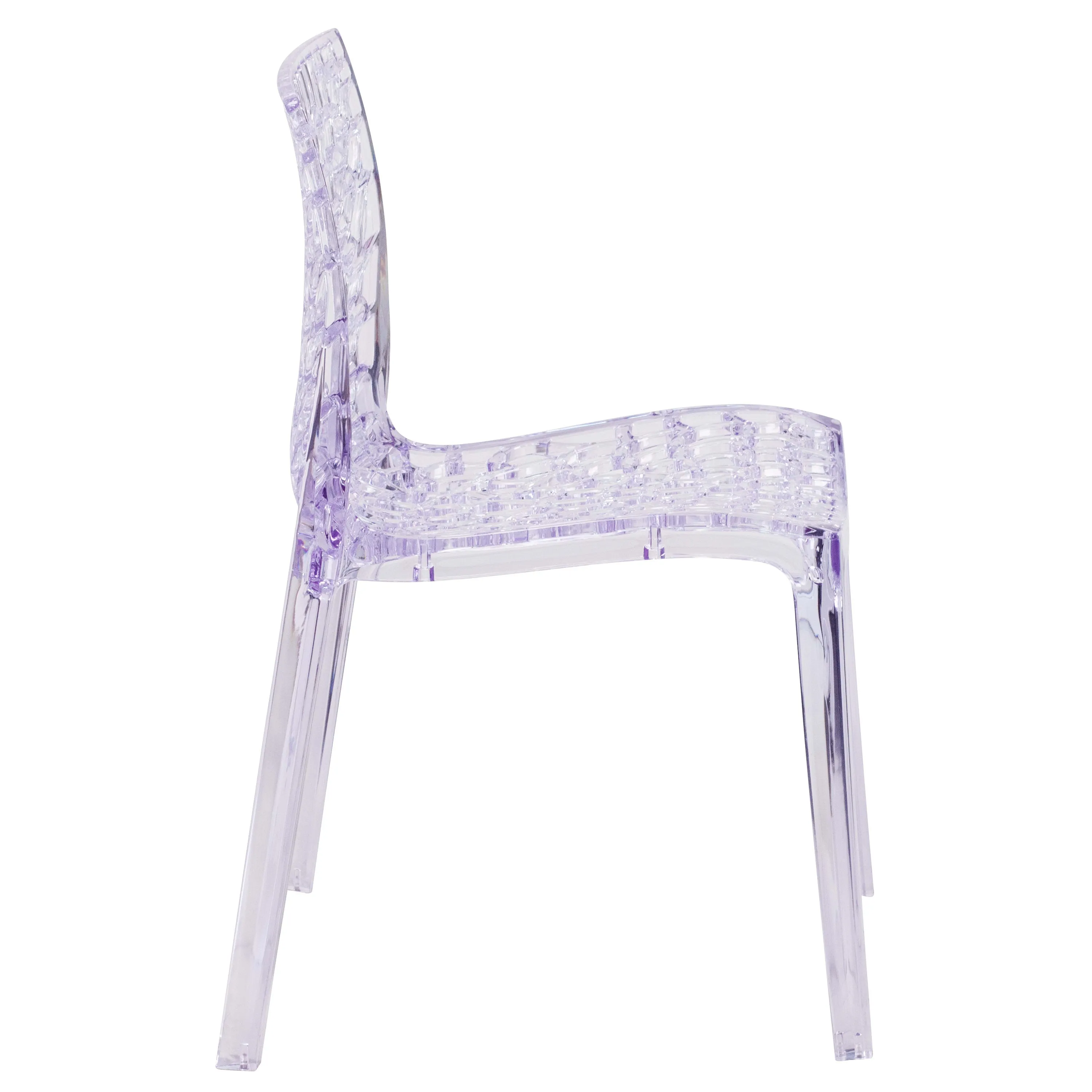 Vision Series Transparent Stacking Side Chair with Artistic Pattern Design