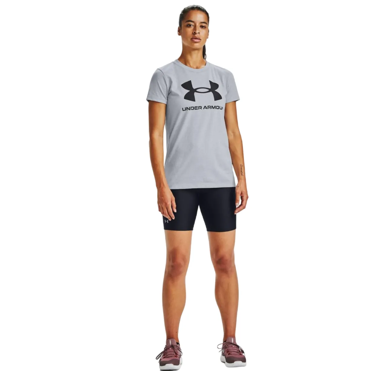 Womens Under Armour Sport Style Logo Short Sleeve Grey Shirt